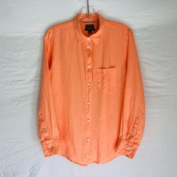 J. Crew Baird McNutt Irish Linen Women's Size 6 Orange Button Up Shirt - Picture 1 of 5